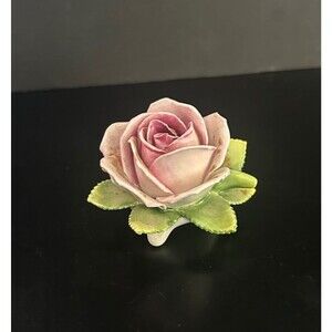 Vintage Handarbeit KSK Porcelain Pink Rose/Yellow Rose Bud/Green Leaves